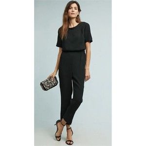 New Anthropologie Black Allegory Textured Jumpsuit By Cartonnier Womens Size XS
